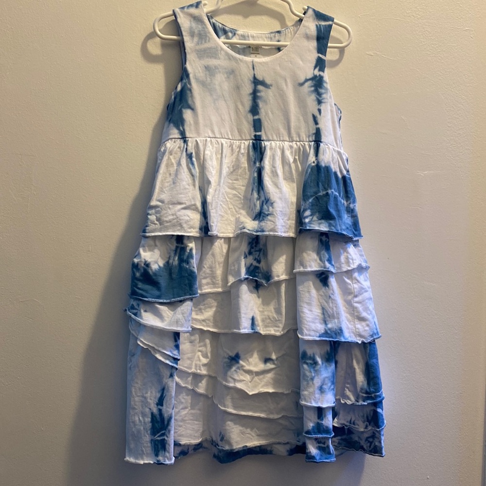 Garnet Hill, girls summer dress, Indigo and white